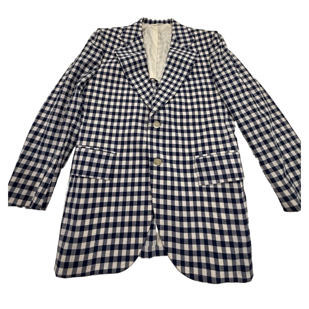 1950s Blazer Mens Navy Blue White Gingham Check Sport Coat Jacket Embassy Row 40